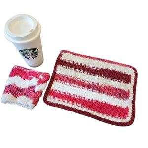 Starbucks Plastic To Go, Crochet Cozy & Mug Rug Set